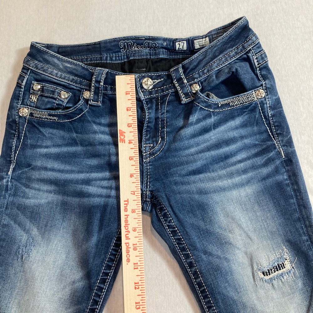 Miss Me Signature Skinny Jeans 27 Medium Wash Embellished Distressed JP7072S5 - Picture 6 of 16